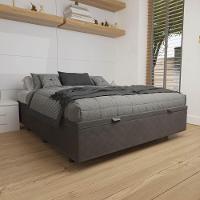 Base Box Baú Para Cama Casal 138x188cm Liz S05 Suede Bordado Cinza - Mpozenato - 2