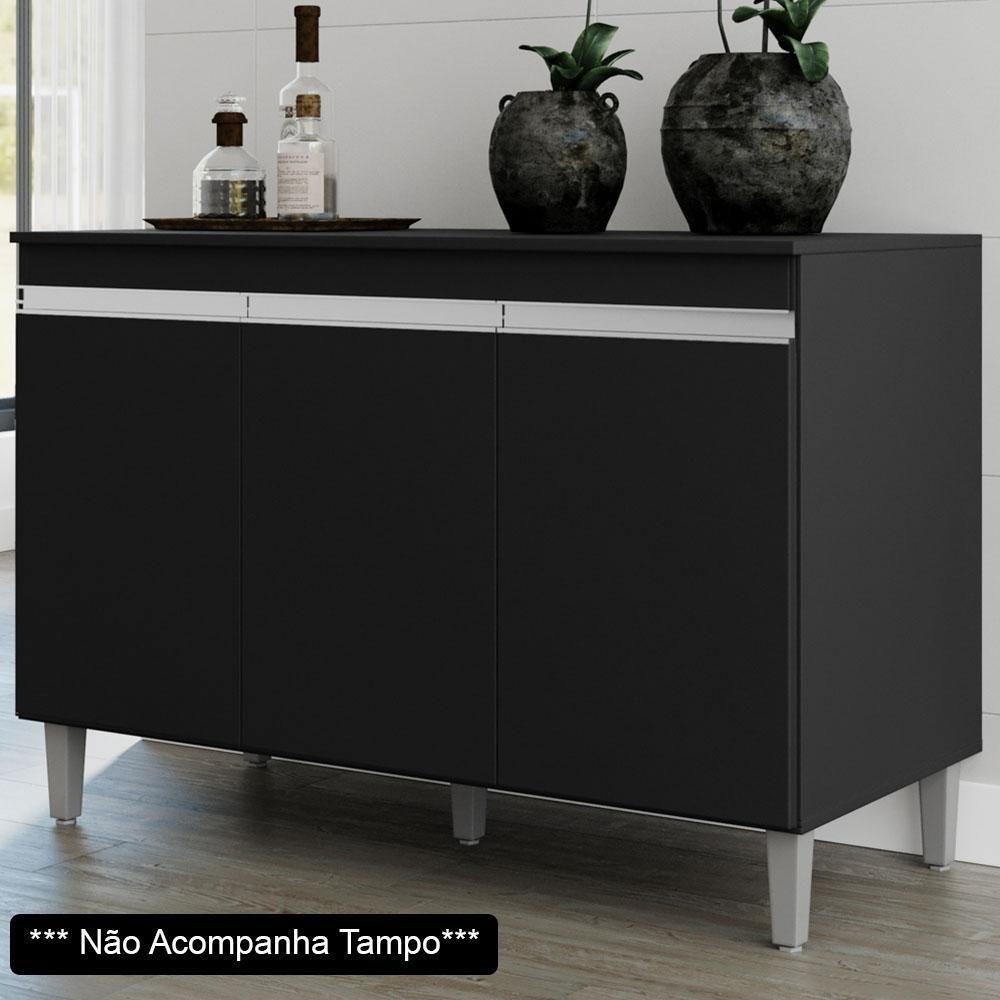 Balcão Gabinete Para Pia 120cm Sem Tampo 3 Portas Manu Preto - Ajl Móveis - 2