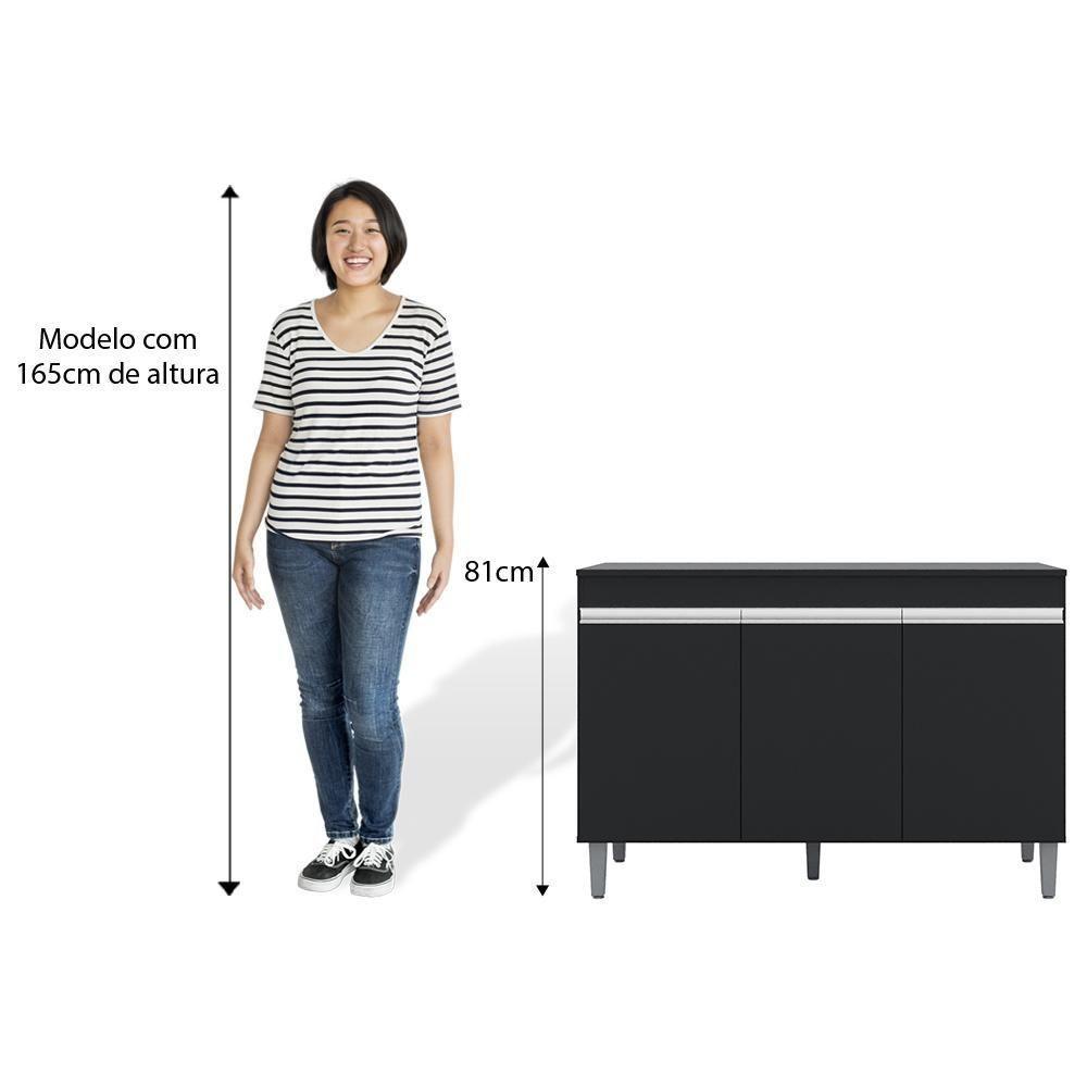 Balcão Gabinete Para Pia 120cm Sem Tampo 3 Portas Manu Preto - Ajl Móveis - 4