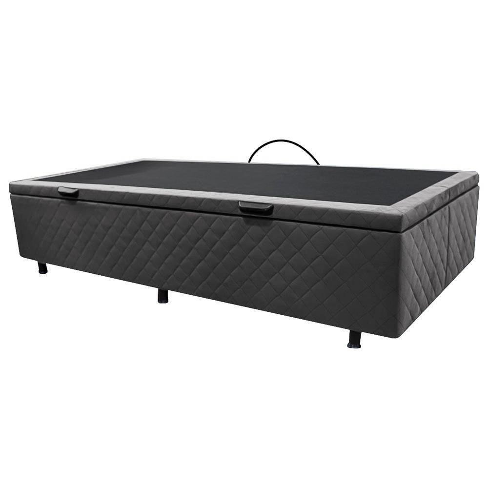 Base Box Baú Para Cama Solteiro 88x188cm Liz S05 Suede Bordado Cinza - Mpozenato - 1