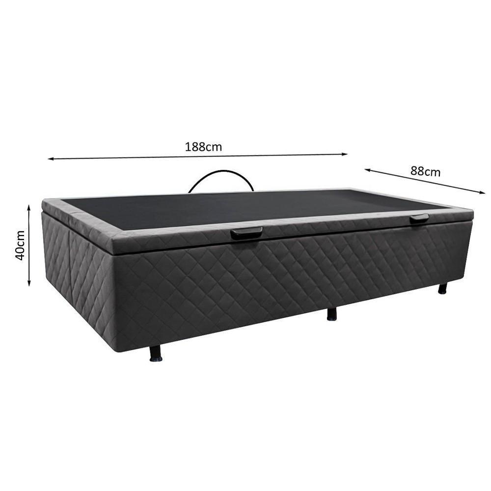 Base Box Baú Para Cama Solteiro 88x188cm Liz S05 Suede Bordado Cinza - Mpozenato - 4
