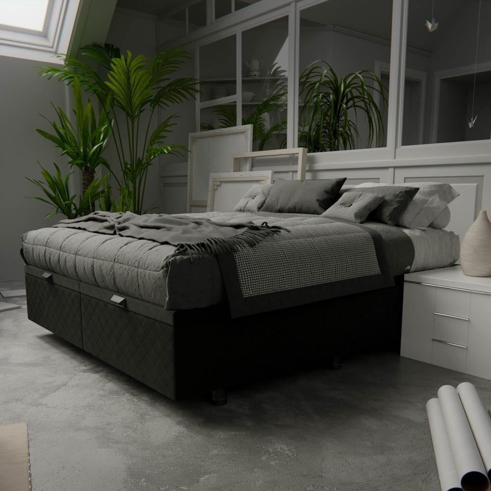 Base Box Baú Para Cama Casal Queen 158x198cm Bipartido Liz S05 Suede Bordado Preto - Mpozenato - 4