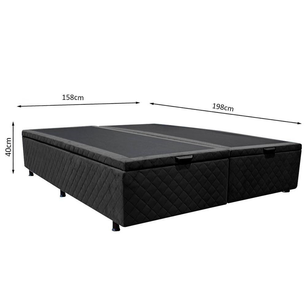 Base Box Baú Para Cama Casal Queen 158x198cm Bipartido Liz S05 Suede Bordado Preto - Mpozenato - 6
