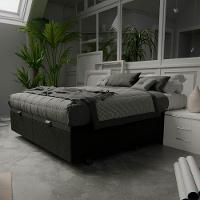 Base Box Baú Para Cama Casal Queen 158x198cm Bipartido Liz S05 Suede Bordado Preto - Mpozenato