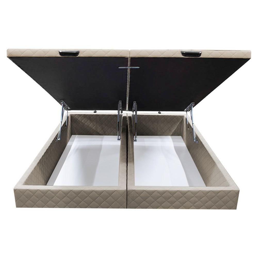 Base Box Baú Para Cama Casal Queen 158x198cm Bipartido Liz S05 Suede Bordado Bege - Mpozenato - 3