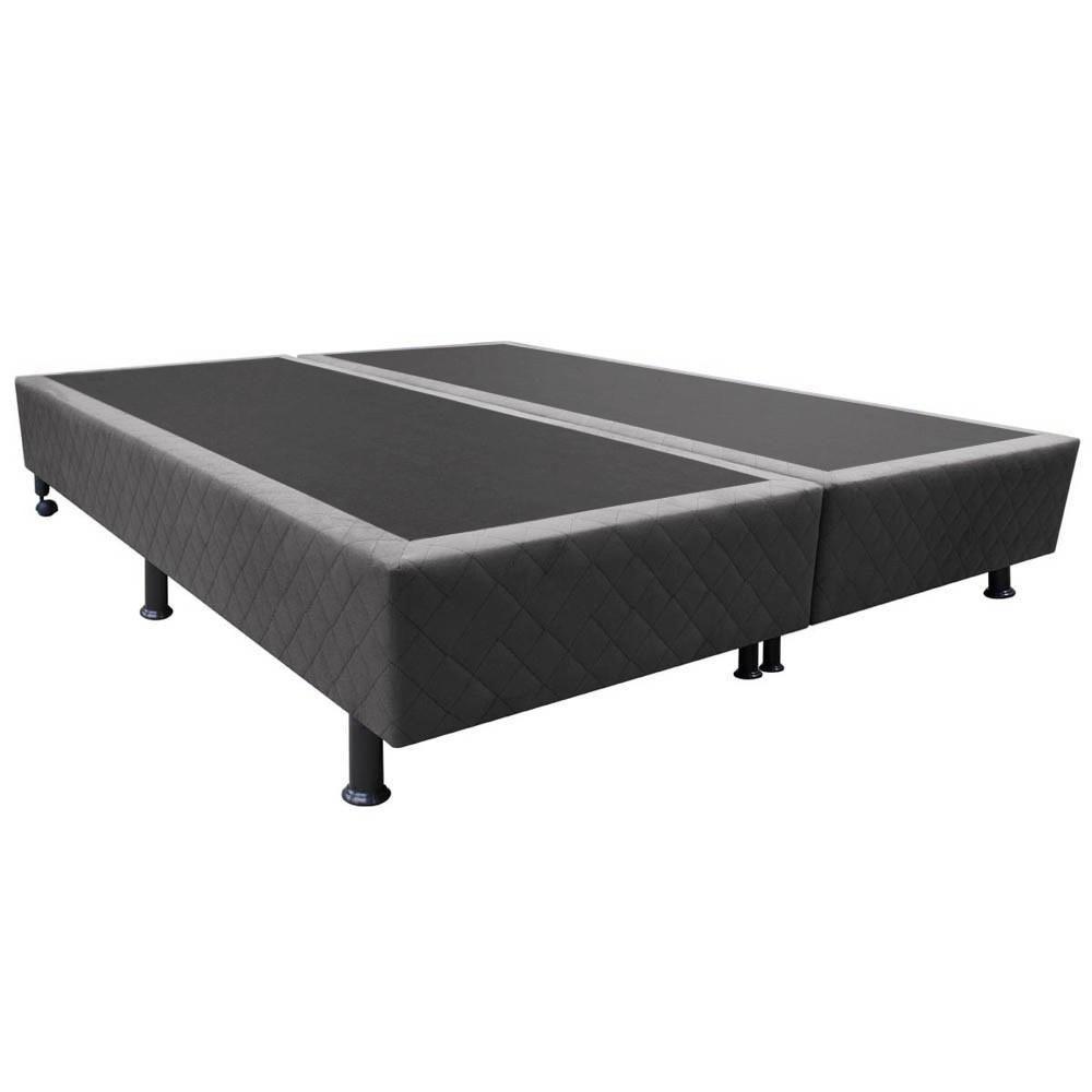 Base Box Para Cama Casal King 192x203cm Bipartido Liz S05 Suede Bordado Cinza - Mpozenato - 1