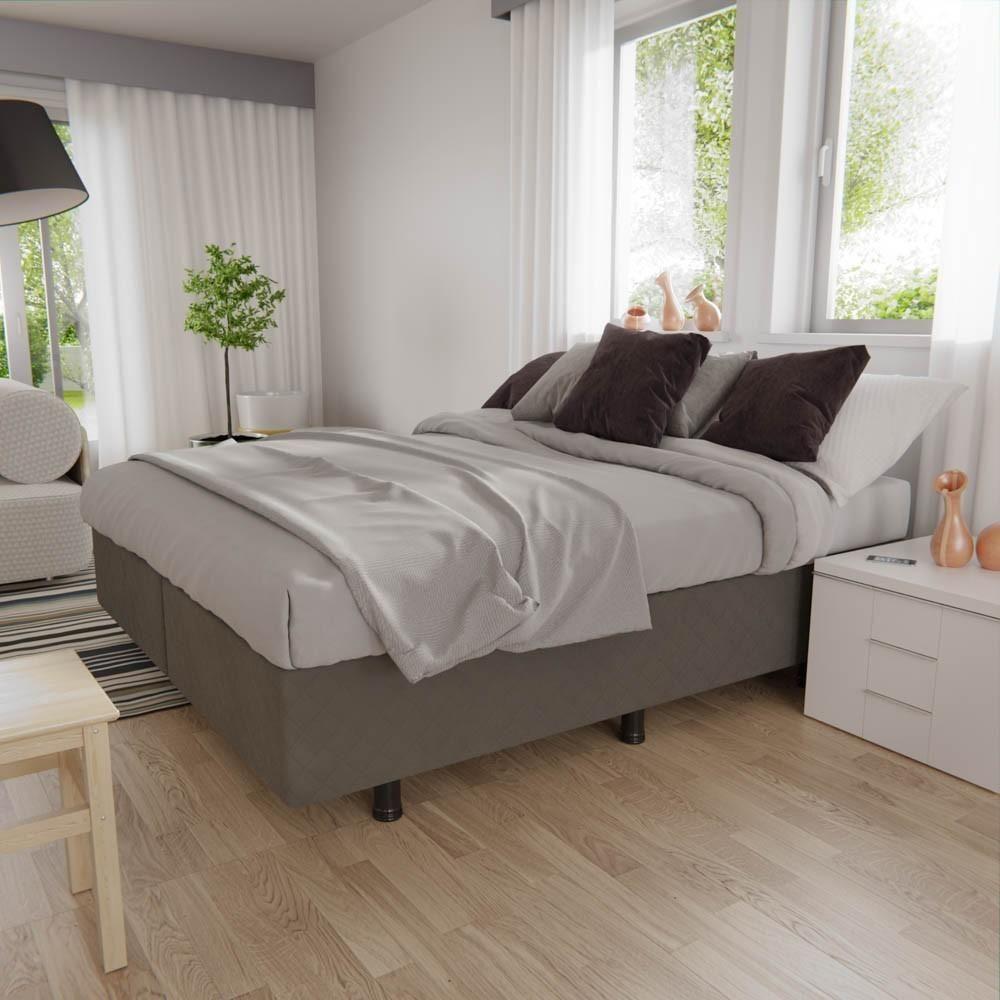 Base Box Para Cama Casal King 192x203cm Bipartido Liz S05 Suede Bordado Cinza - Mpozenato - 2