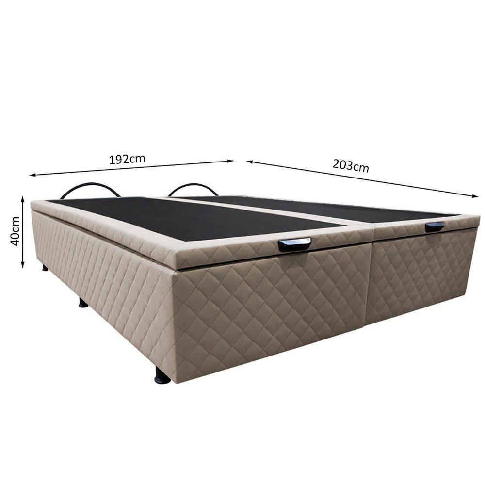 Base Box Baú Para Cama Casal King 192x203cm Bipartido Liz S05 Suede Bordado Bege - Mpozenato - 5
