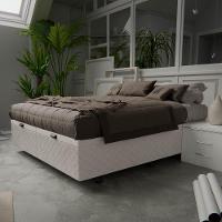 Base Box Baú Para Cama Casal King 192x203cm Bipartido Liz S05 Suede Bordado Bege - Mpozenato - 2