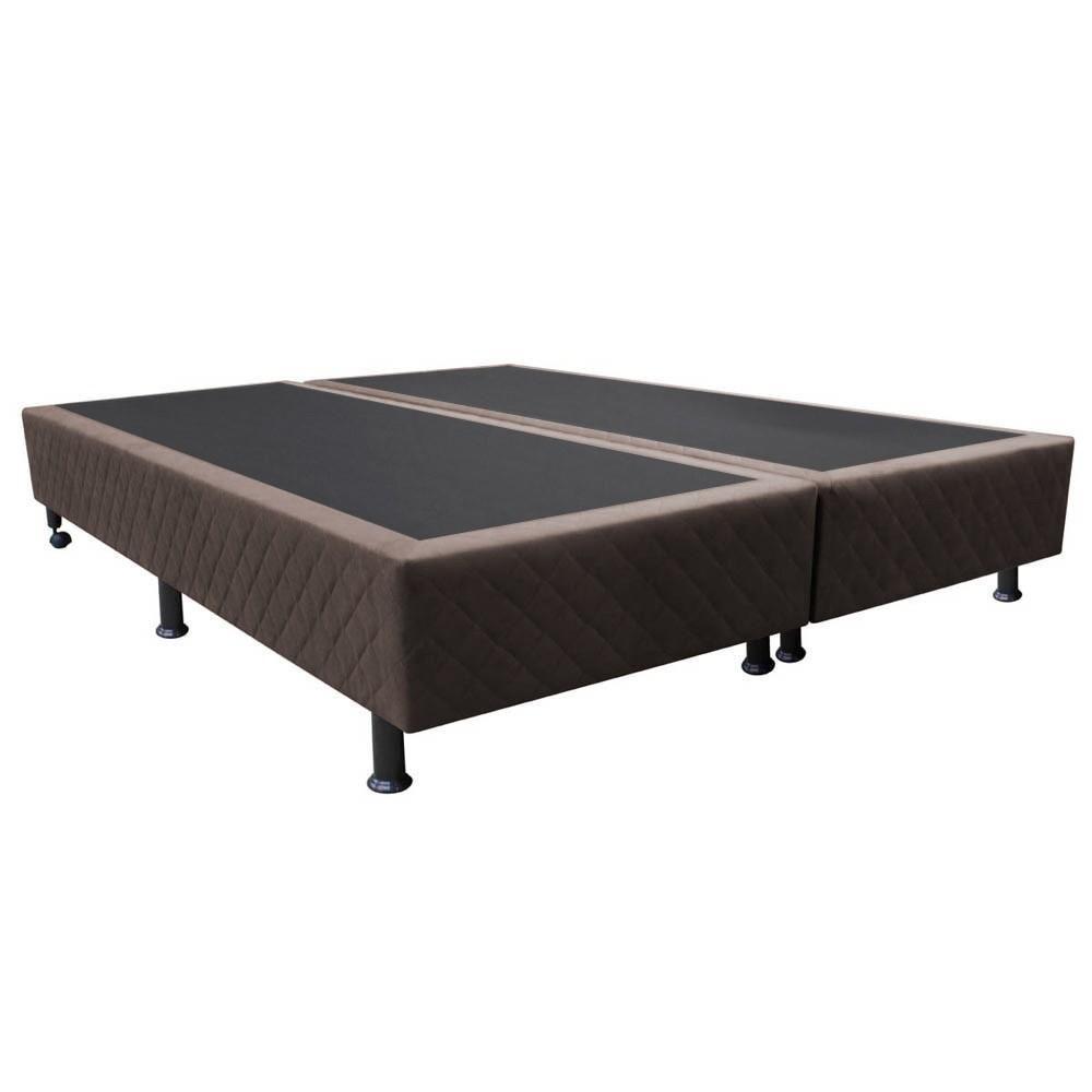 Base Box Para Cama Casal King 192x203cm Bipartido Liz S05 Suede Bordado Marrom - Mpozenato - 1