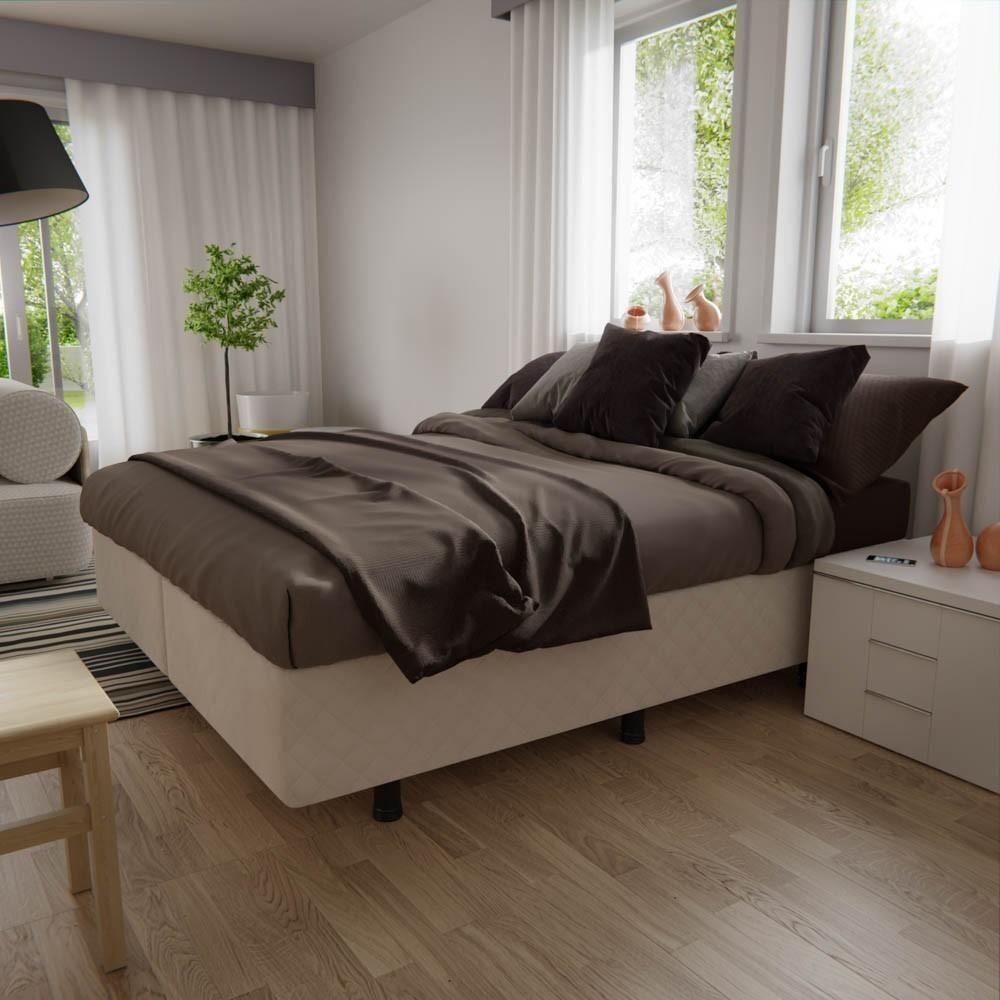 Base Box Para Cama Casal King 192x203cm Bipartido Liz S05 Suede Bordado Bege - Mpozenato - 2