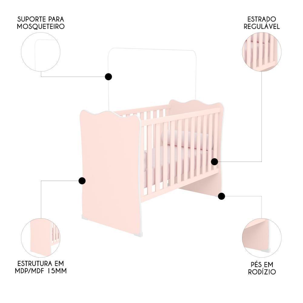 Berço Simples Certificado Pelo Inmetro Doce Sonho Rosa - Qmovi - 3