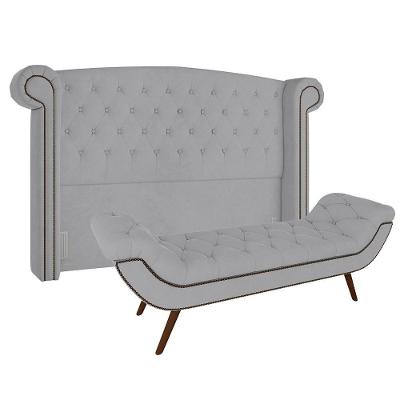 Cabeceira Cama Box Casal King 195cm Provença Com Calçadeira Vêneto Z37 Veludo Cinza - Mpozenato