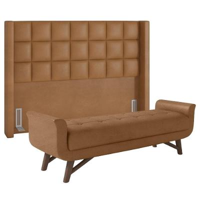Cabeceira Cama Box Queen 160cm Pisa E Recamier Neville Z37 Sintético Caramelo - Mpozenato