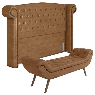 Cabeceira Cama Box King 195cm Provença E Recamier Veneto Z37 Sintético Caramelo - Mpozenato