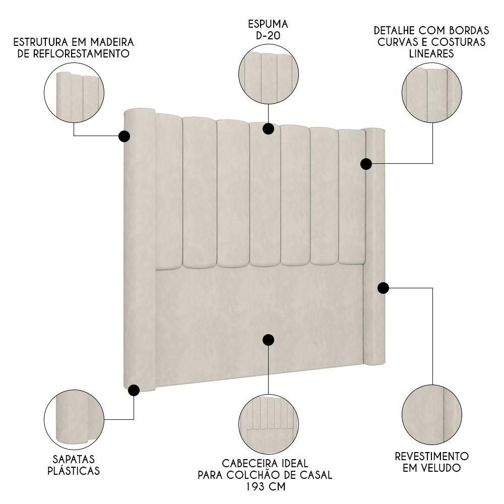 Cabeceira Casal King Cama Box 195cm Claire Z04 Veludo Bege - Mpozenato - 3