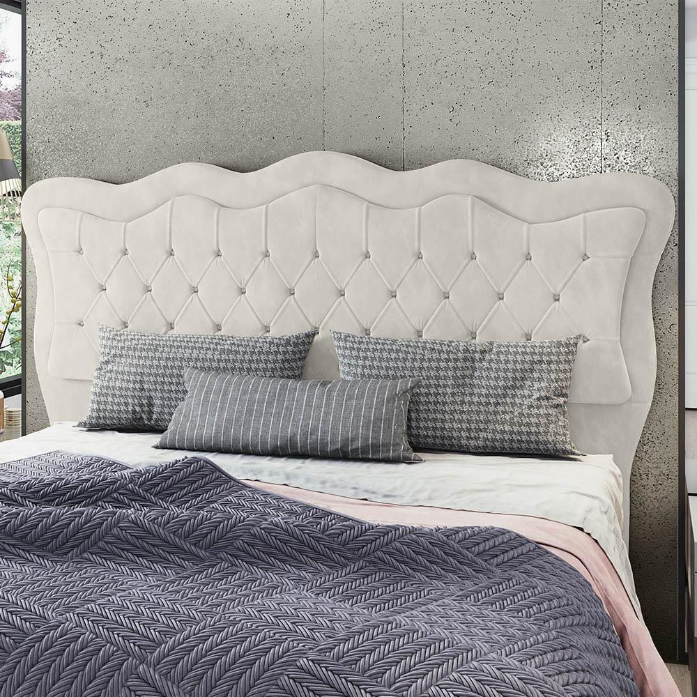 Cabeceira Casal Cama Box 140cm Oregon Z04 Veludo Bege - Mpozenato - 2