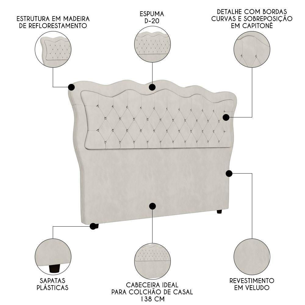 Cabeceira Casal Cama Box 140cm Oregon Z04 Veludo Bege - Mpozenato - 3