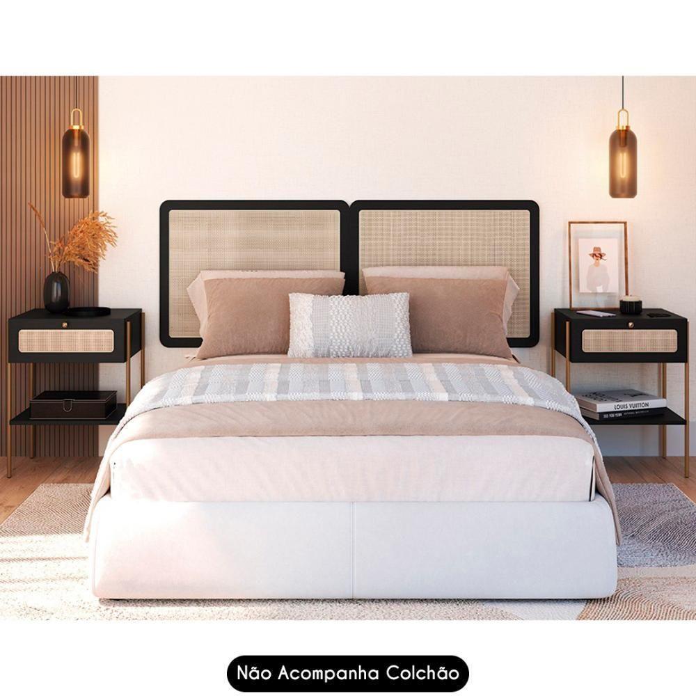 Cabeceira Casal E Queen Com 2 Mesas Laterais Arlo A10 Nero-dourado - Mpozenato - 2