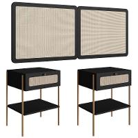 Cabeceira Casal E Queen Com 2 Mesas Laterais Arlo A10 Nero-dourado - Mpozenato - 1