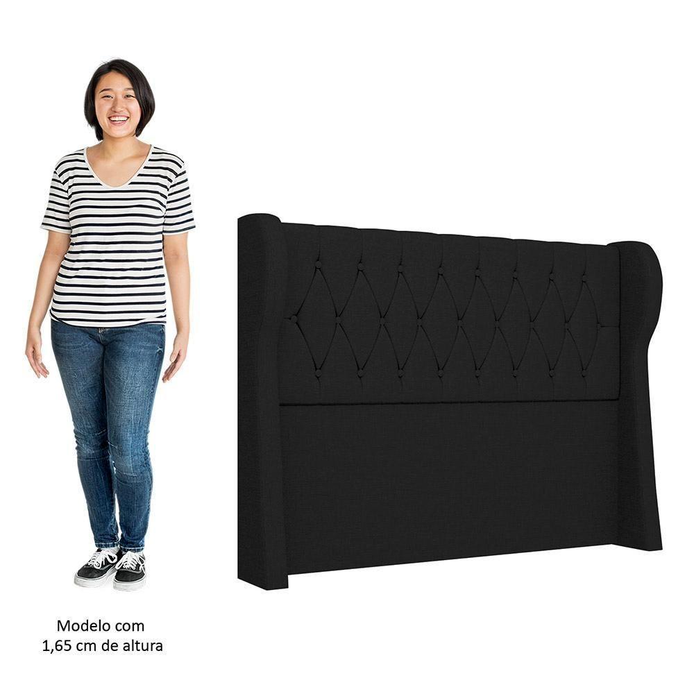 Cabeceira Casal Queen Cama Box 160cm Malva Z04 Linho Preto - Mpozenato - 5