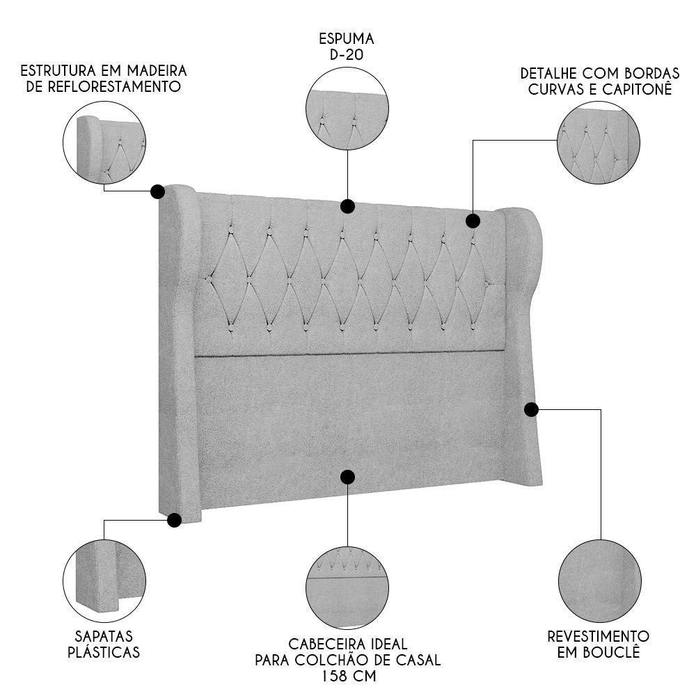 Cabeceira Casal Queen Cama Box 160cm Malva Z04 Boucle Cinza - Mpozenato - 3