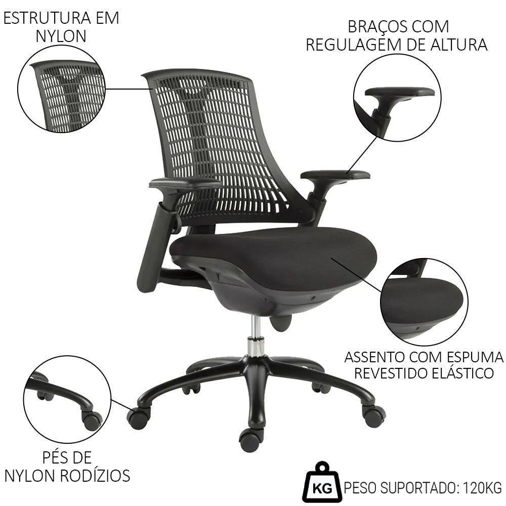 Cadeira De Escritório Diretor Giratória Com Regulagem Dori R02 Sintético Preto - Mpozenato - 3