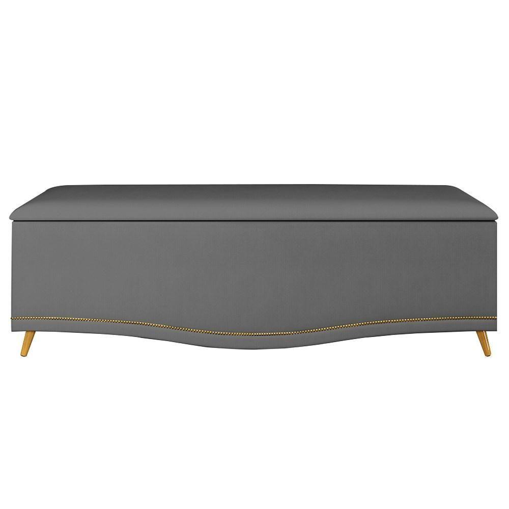 Calçadeira Baú Casal 140cm Com Tachas Imperial J02 Veludo Cinza - Mpozenato - 3