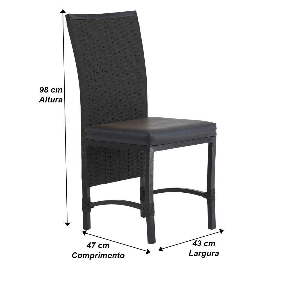 8 Cadeiras Cannes Corda Náutica E Mesa Com Tampo - Trama Preto - 5
