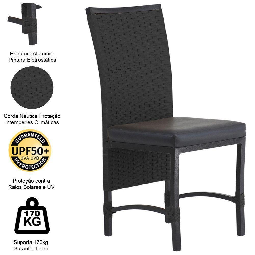 8 Cadeiras Cannes Corda Náutica E Mesa Com Tampo - Trama Preto - 6