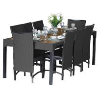 8 Cadeiras Cannes Corda Náutica E Mesa Com Tampo - Trama Preto - 1