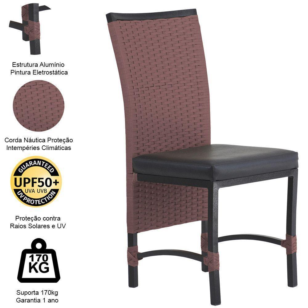 8 Cadeiras Cannes Corda Náutica E Mesa Com Tampo - Trama Marrom - 6