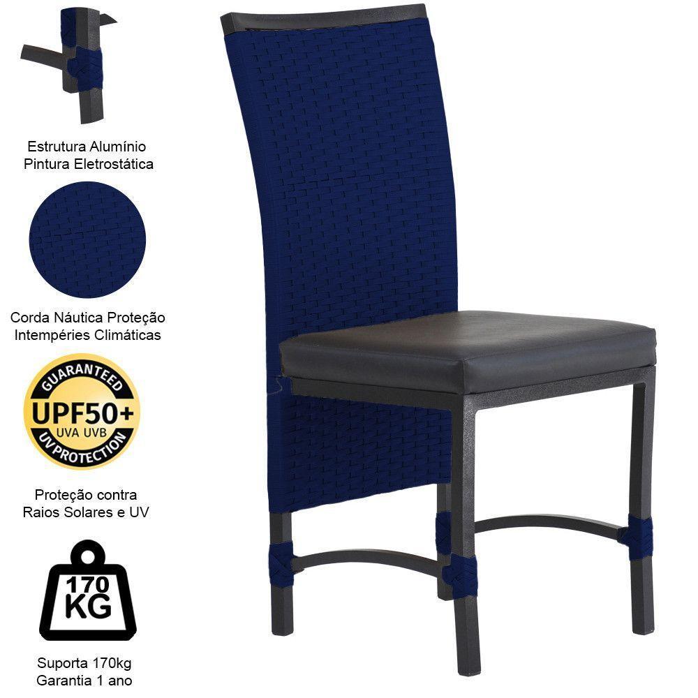 8 Cadeiras Cannes Corda Náutica E Mesa Com Tampo - Trama Azul - 6