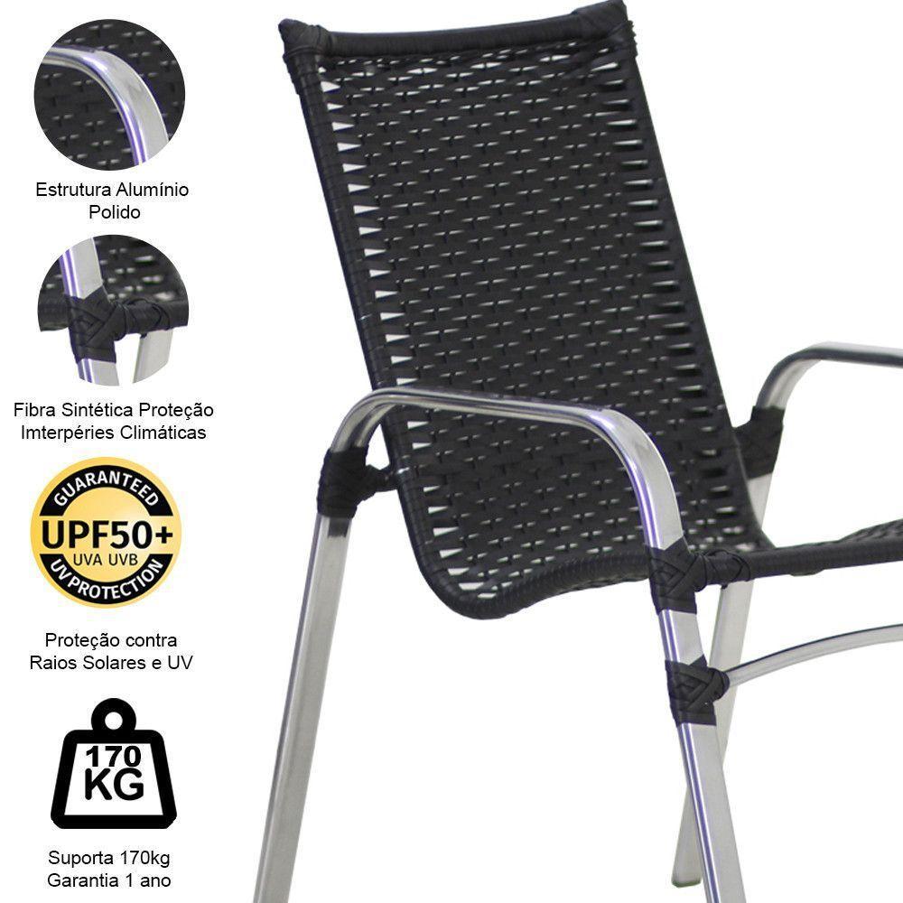 Jogo 6 Cadeiras E Mesa Varada Alumínio Jardim Trama Fibra Preto - 4