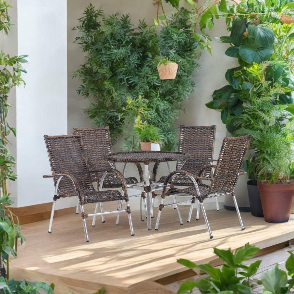 6 Cadeiras Alumínio E Mesa Tampo Varanda Jardim Piscina Argila - 2