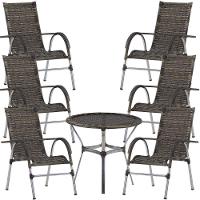 6 Cadeiras Alumínio E Mesa Tampo Varanda Jardim Piscina Cappuccino - 1