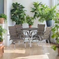 6 Cadeiras Alumínio E Mesa Tampo Varanda Jardim Piscina Cappuccino - 2