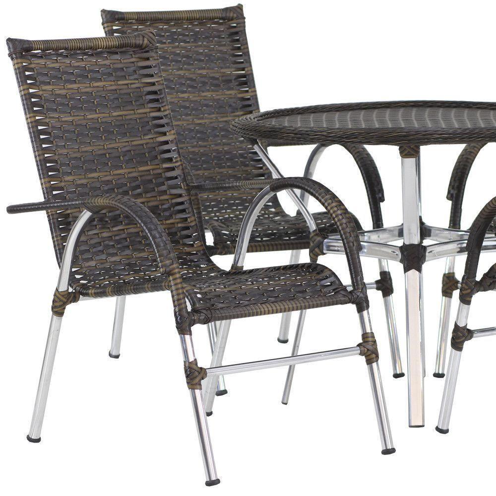 6 Cadeiras Alumínio E Mesa Tampo Varanda Jardim Piscina Pedra Ferro - 6