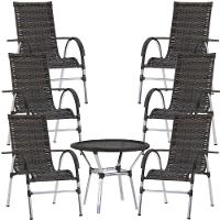 6 Cadeiras Alumínio E Mesa Tampo Varanda Jardim Piscina Pedra Ferro - 1