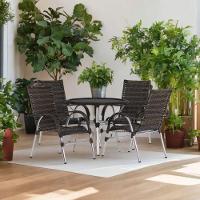 6 Cadeiras Alumínio E Mesa Tampo Varanda Jardim Piscina Pedra Ferro - 5