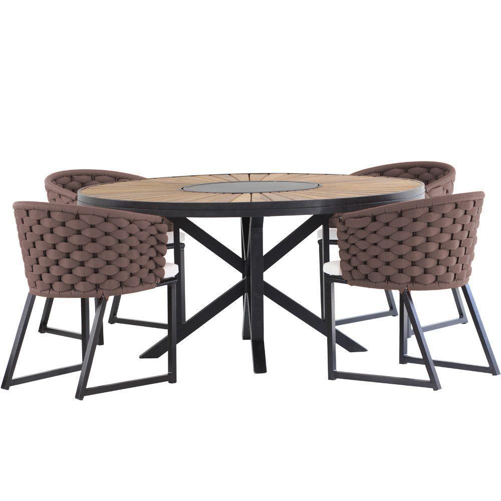Kit 4 Cadeira Bali Alumínio Em Tricô Náutico E Mesa Trama Marrom - 1