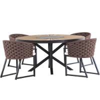 Kit 4 Cadeira Bali Alumínio Em Tricô Náutico E Mesa Trama Marrom - 1