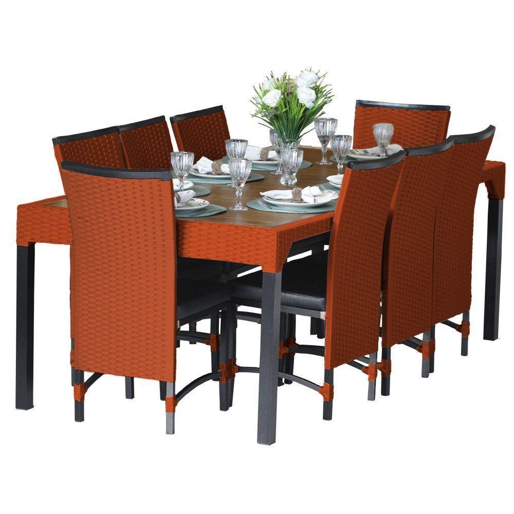 8 Cadeiras Cannes Corda Náutica E Mesa Com Tampo - Trama Terra Cota - 1