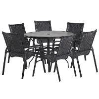 6 Cadeiras E Mesa 80cm Tampo Ripado Alumínio Piscina Jardim Pedra Ferro - 1