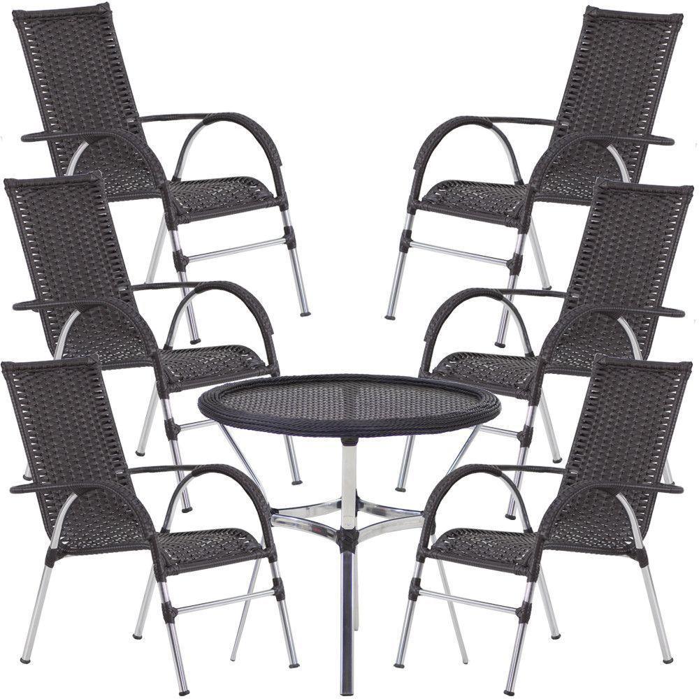 6 Cadeiras Alumínio E Mesa Tampo Varanda Jardim Piscina Tabaco - 1