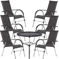 6 Cadeiras Alumínio E Mesa Tampo Varanda Jardim Piscina Tabaco - 1