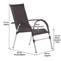 6 Cadeiras Alumínio E Mesa Tampo Varanda Jardim Piscina Preto - 6