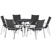 Jogo 6 Cadeiras E Mesa Varada Alumínio Jardim Fibra Trama Argila - 1