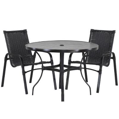 2 Cadeiras E Mesa Tampo Ripado área Jardim Varanda Piscina Azul Dark