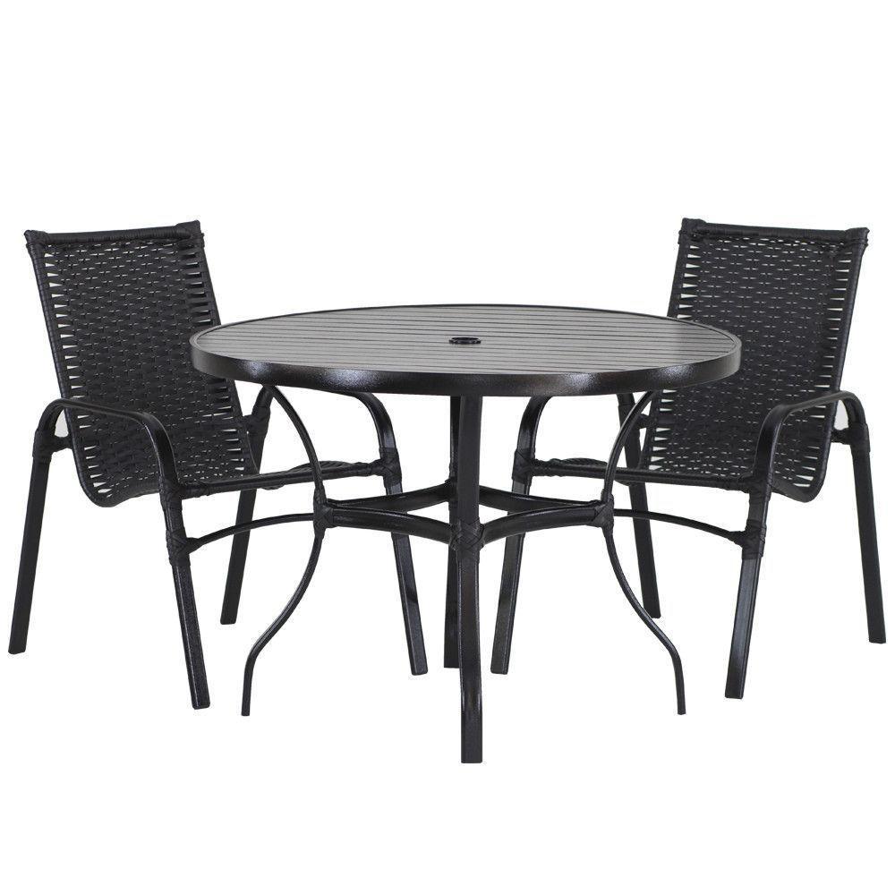 2 Cadeiras E Mesa Tampo Ripado área Jardim Varanda Piscina Cappuccino - 1